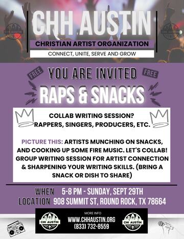 Event flyer: CHH Austin Raps and Snacks